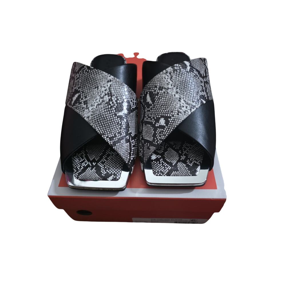 Katy Perry Checked In Slide 9 Black White Snake Embossed Sandal NIB Square Toe